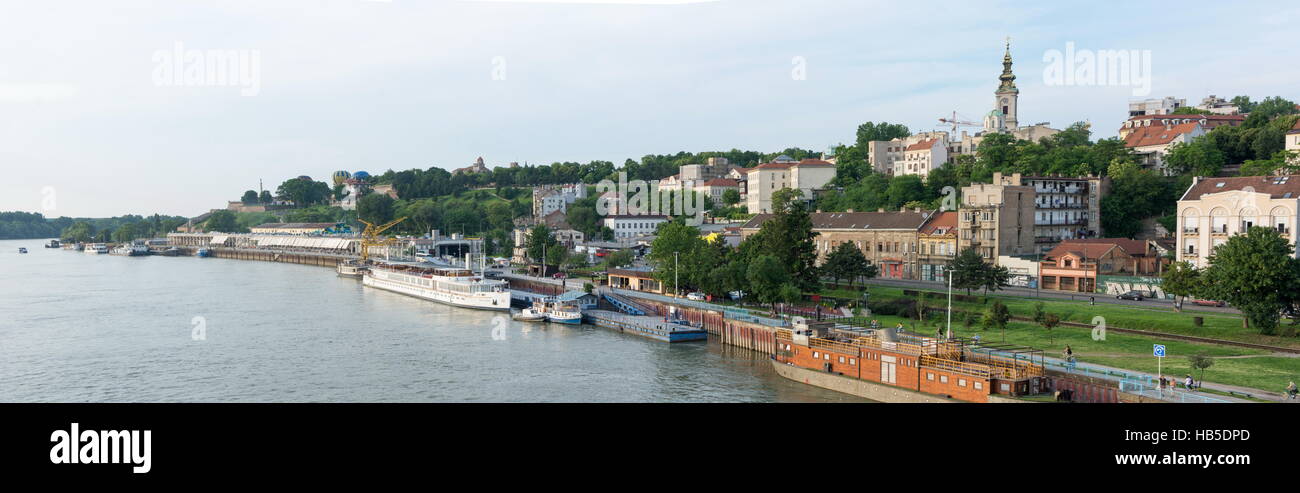 BELGRADE, SERBIA - MAY 27, 2016: Belgrade panorama of the famous view with Sava river and Kalemegdan fortress. Belgrade is the capitol of Serbia. Stock Photo