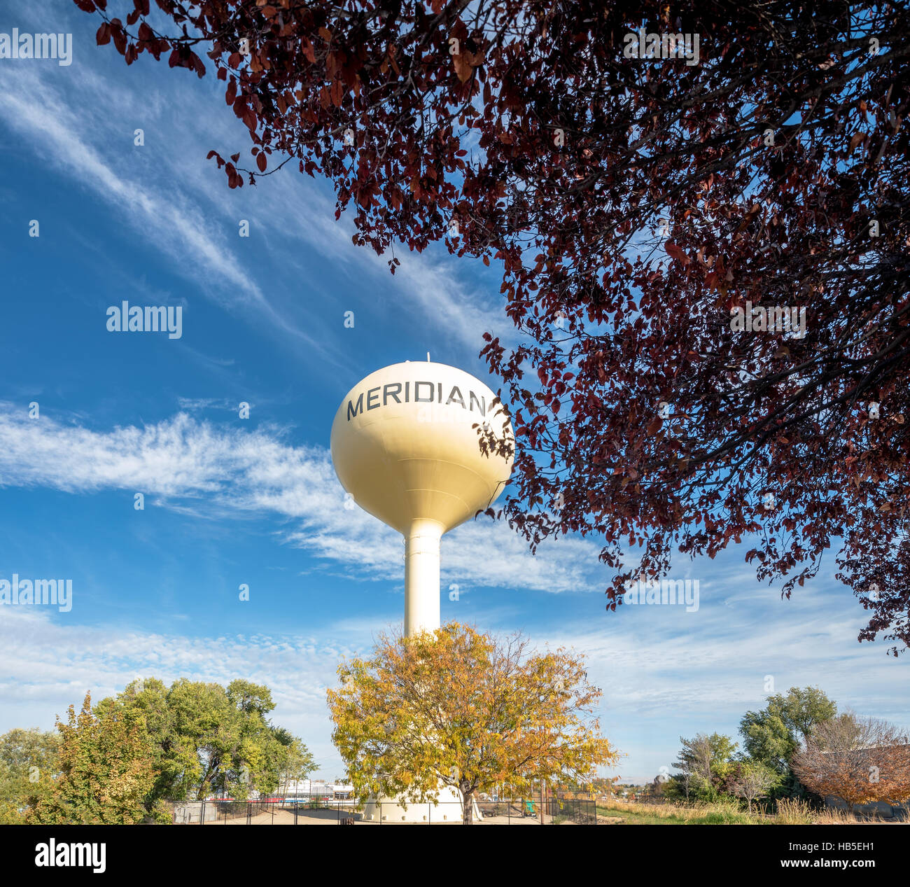 Autumn view of the Meridian water tower Stock Photo