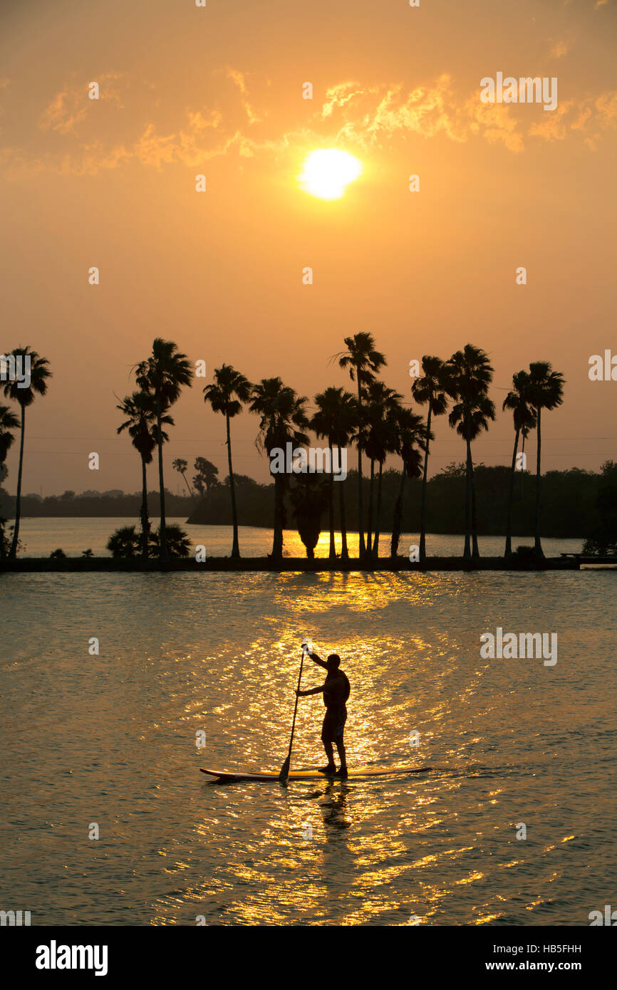 Paddleboarding on Resaca de Cuates in Los Fresnos, Texas in the Lower Rio Grande Valley. Stock Photo