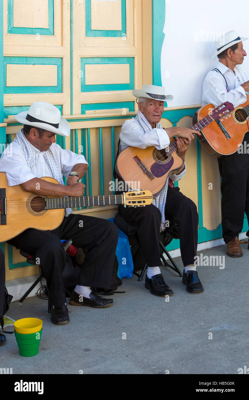 Colombian musicians playing music in the street of Salento, Colombia Stock  Photo - Alamy