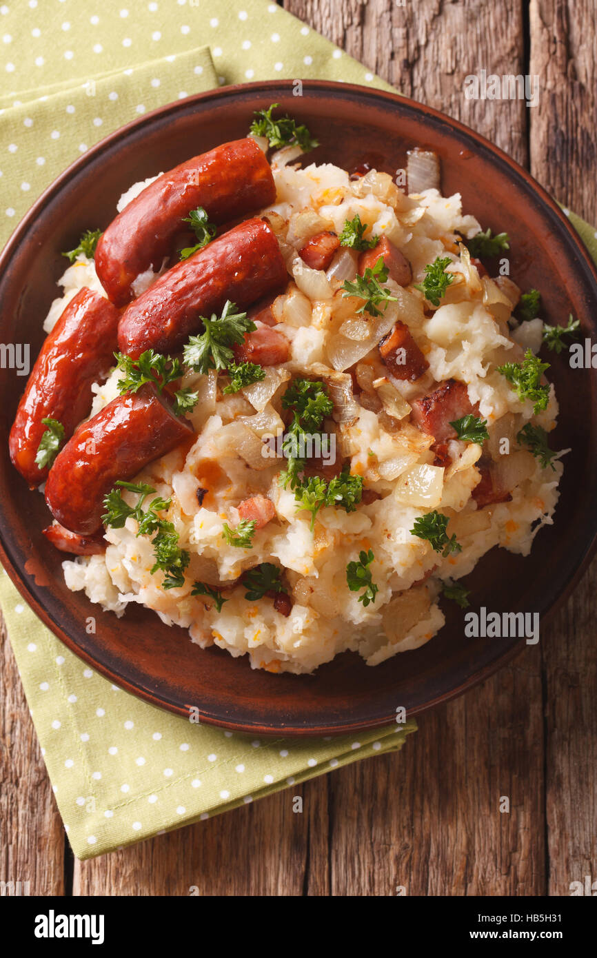 Dutch cuisine stamppot from potatoes, sauerkraut and carrots, with
