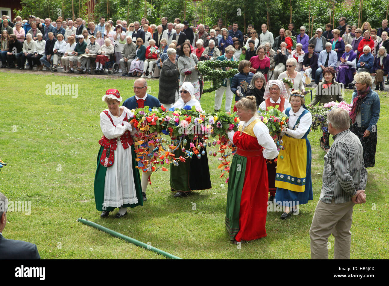 MID SUMMER Celebration at Malmkoping Sweden 2015 The Maypole will be dressed Stock Photo