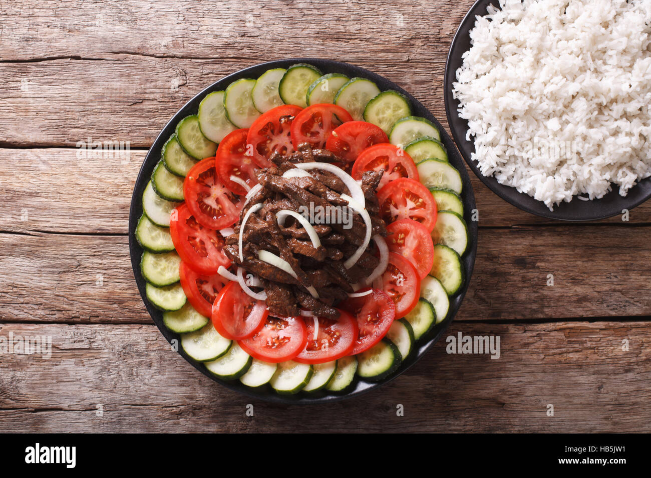 Cambodian Food Beef Lok Lak With Fresh Vegetables And A Side Dish