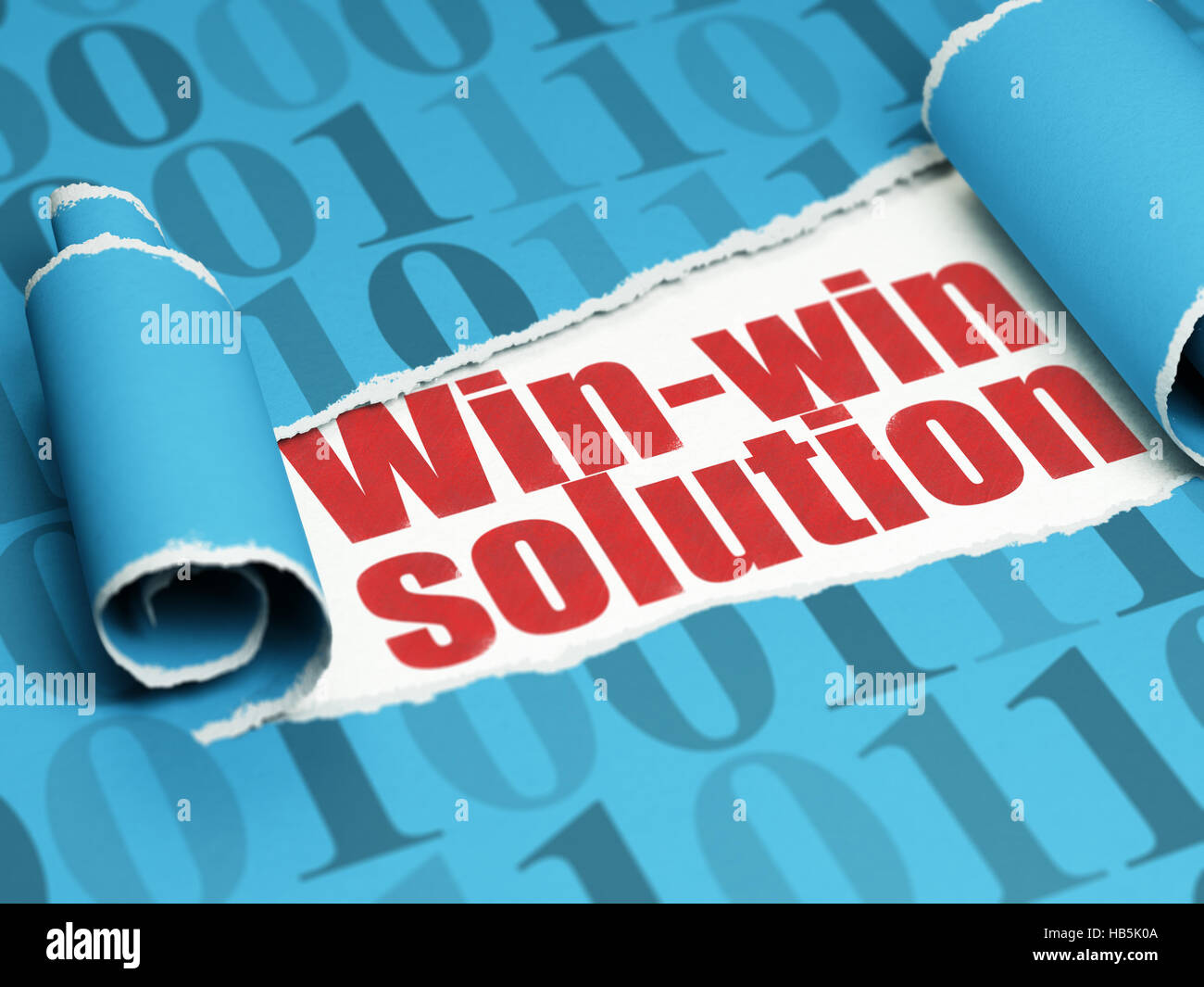 Business concept: red text Win-win Solution under the piece of torn ...