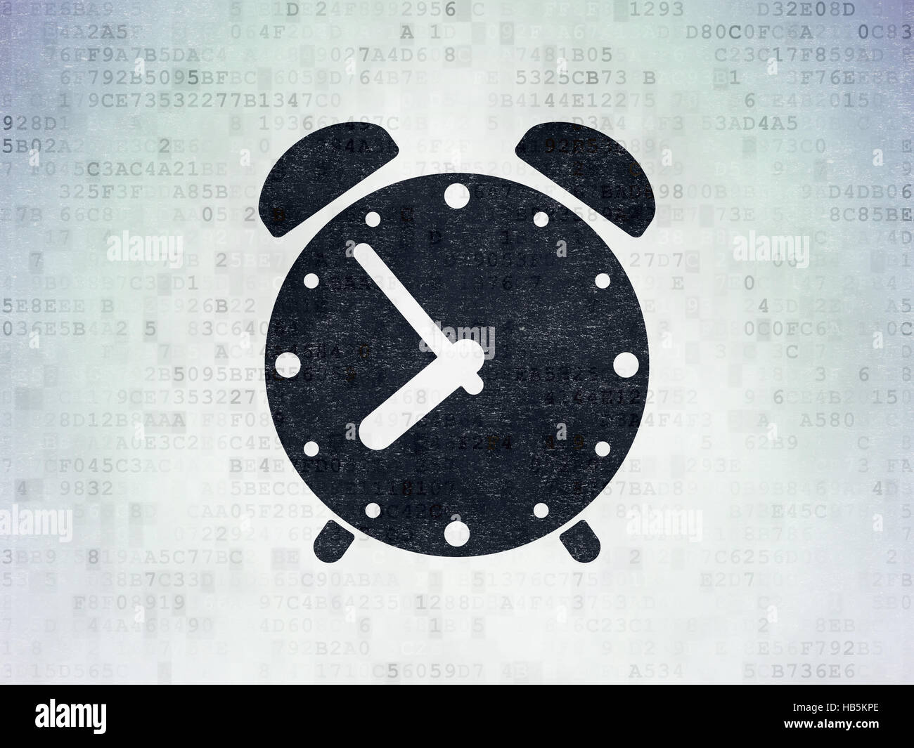 Timeline concept Alarm Clock on Digital Data Paper background Stock