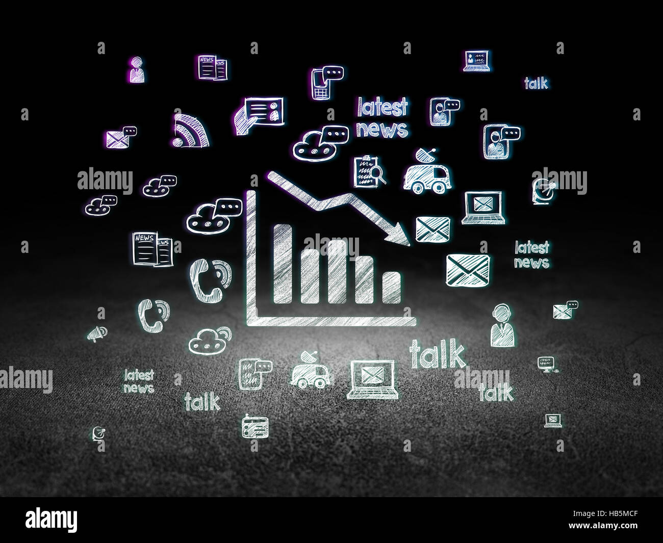 News concept: Decline Graph in grunge dark room Stock Photo - Alamy