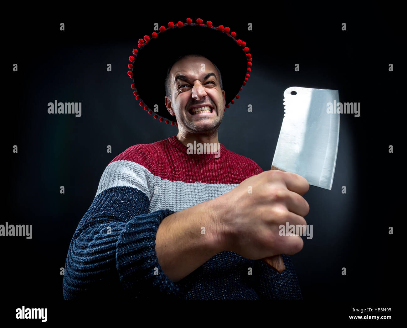 Psycho man with meat cleaver Stock Photo Alamy