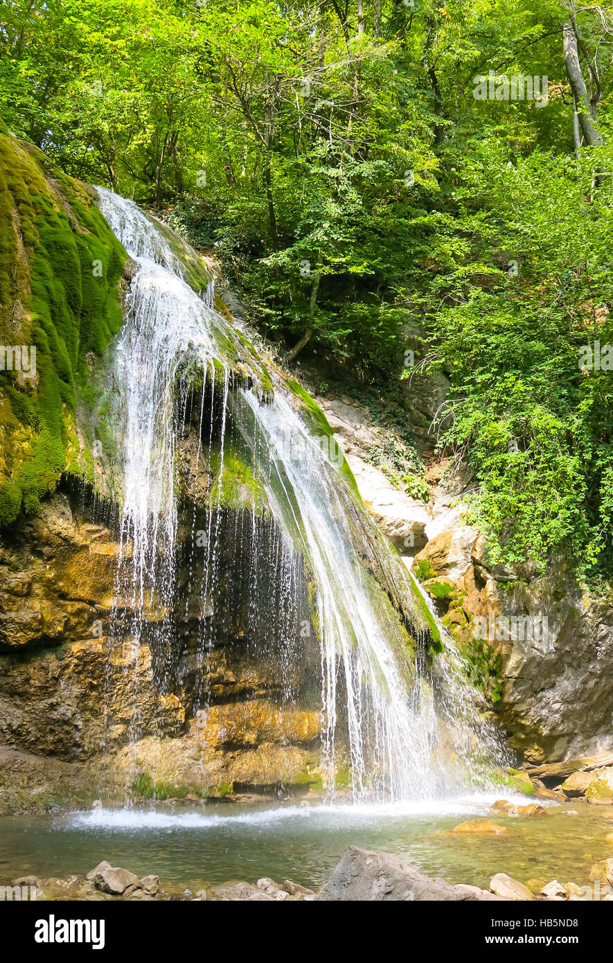 waterfall on a mountain river in the forest Stock Photo - Alamy
