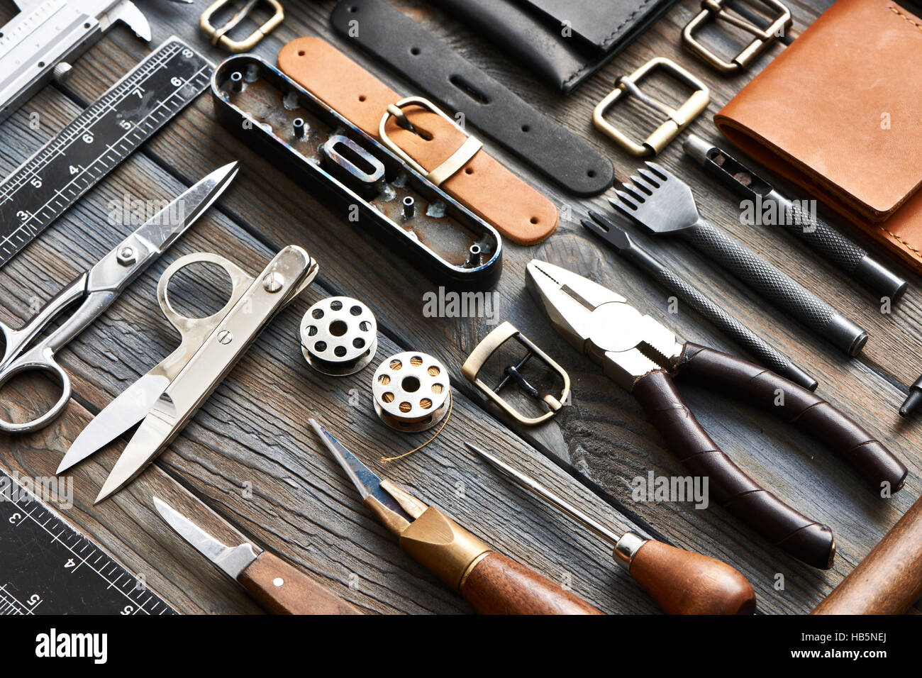 Leather crafting tools Stock Photo - Alamy