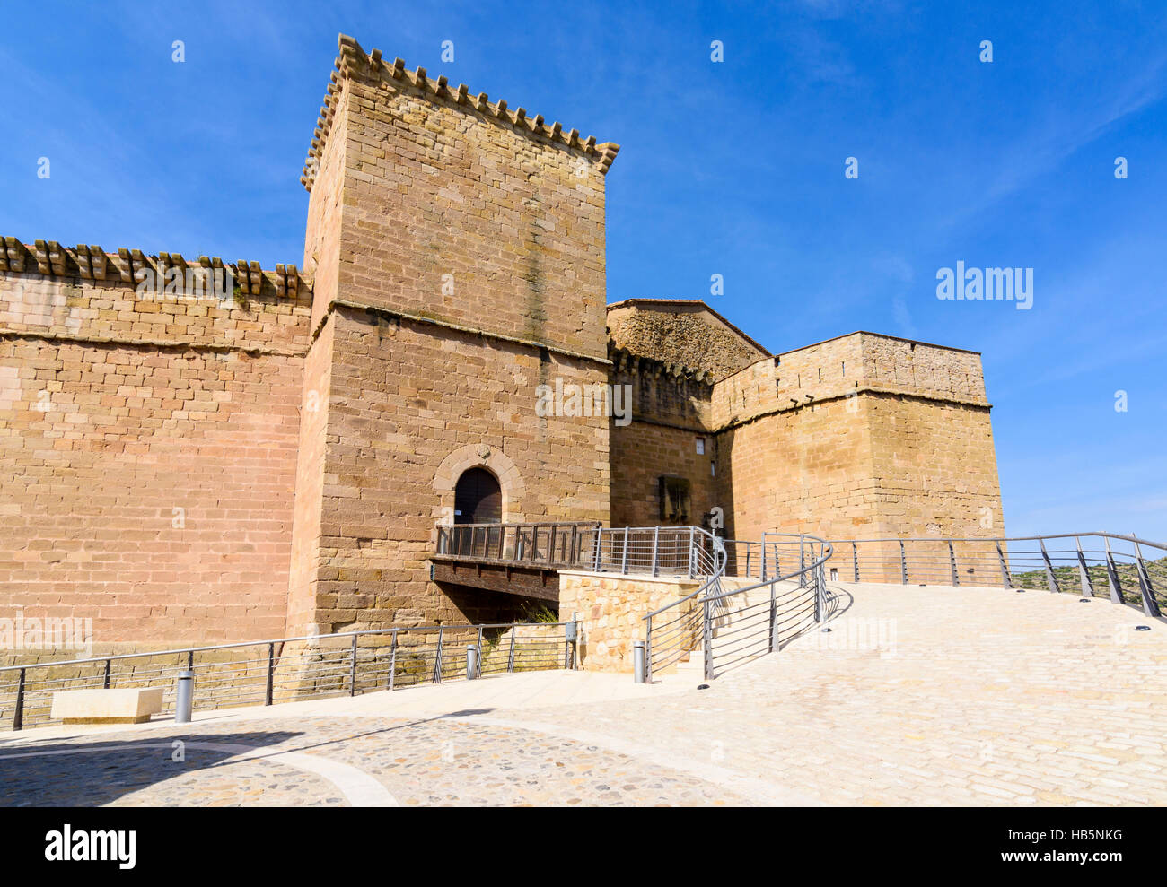 North gate and tower of the Castle of Mora de Rubielos, Aragon, Spain Stock Photo