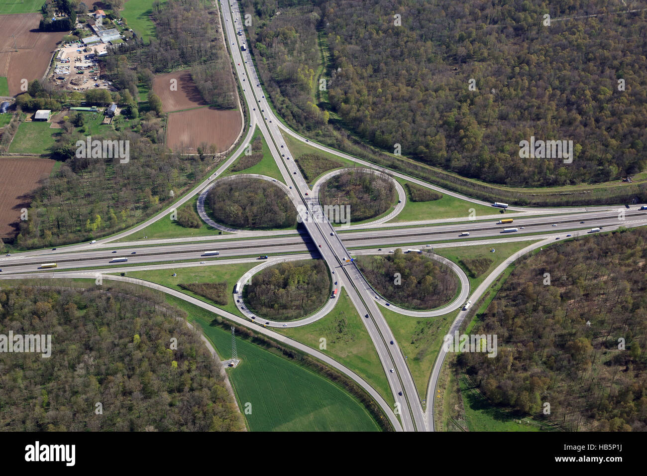 Clover-leaf of the motorway A5 at Freiburg Stock Photo
