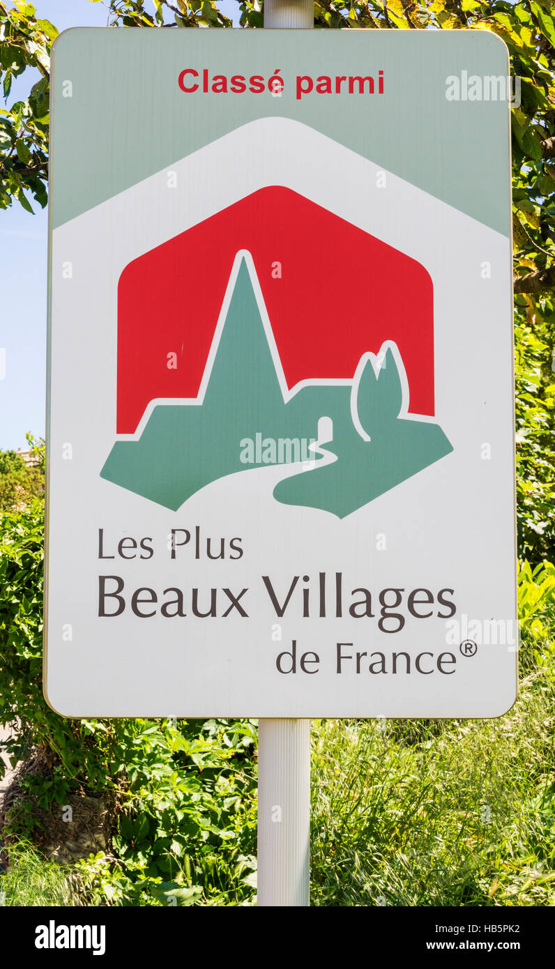 The Most Beautiful Villages of France sign in Mirmande, Drôme, France Stock Photo