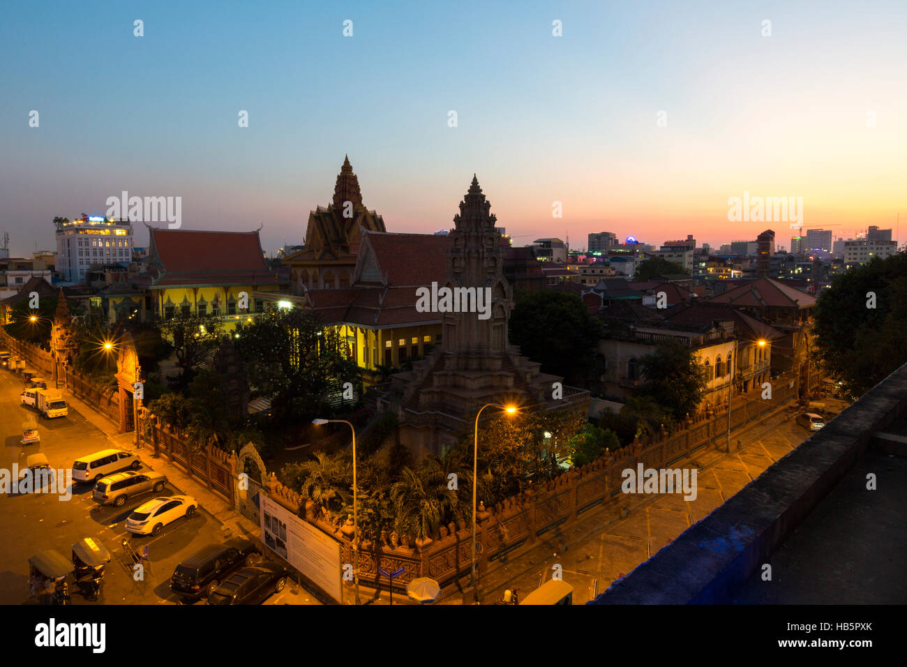 Urban view of the city of Phnom Penh by night, Cambodia Stock Photo
