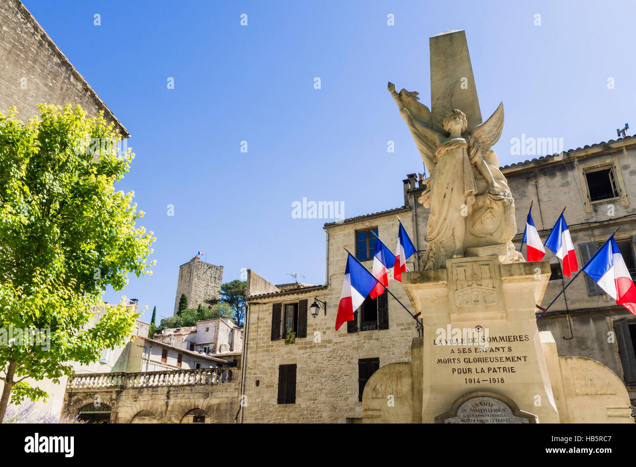 Monument to locals who died in both wars, Sommières, Gard, France Stock Photo