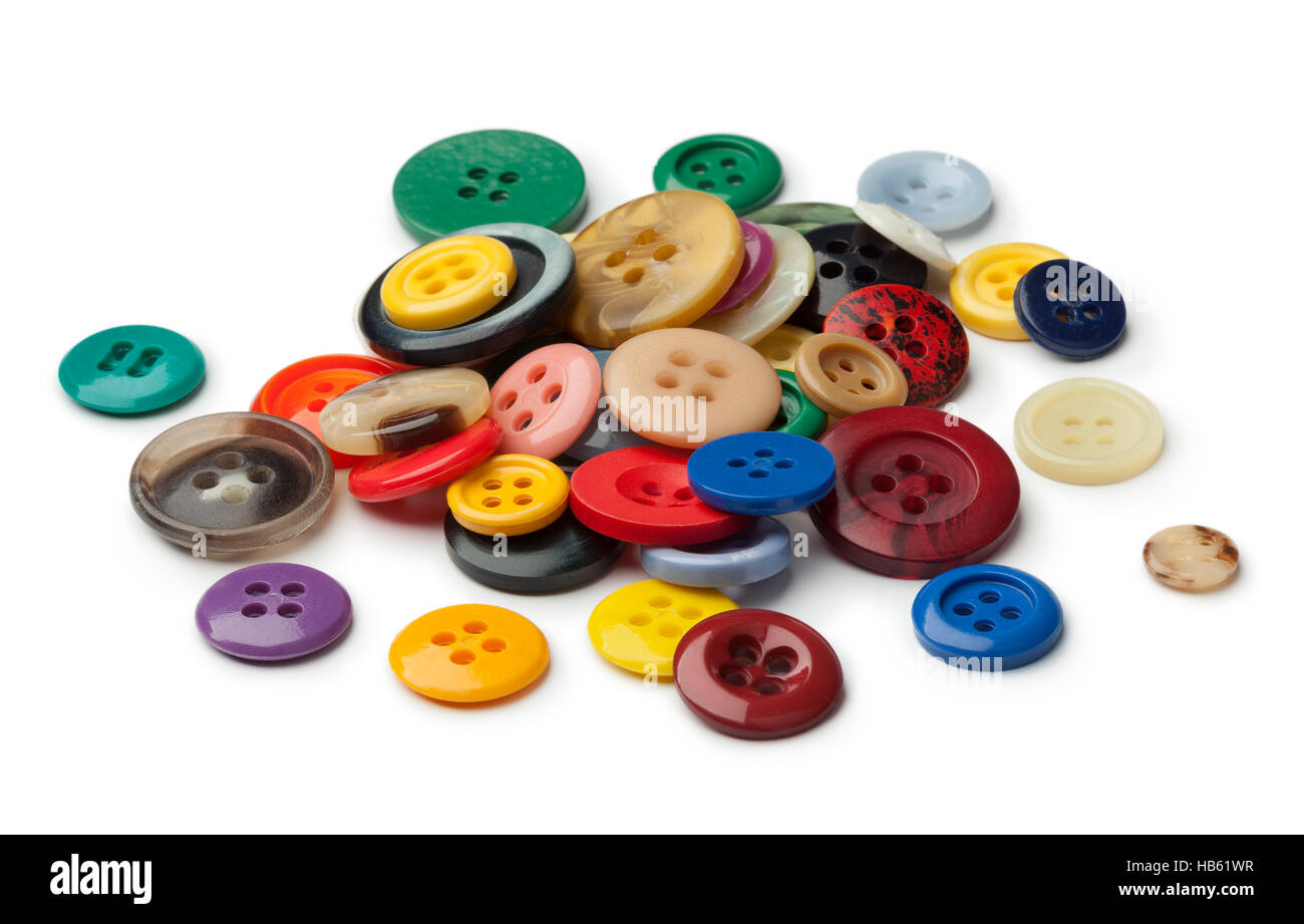Heap of colorful sewing buttons on white background Stock Photo