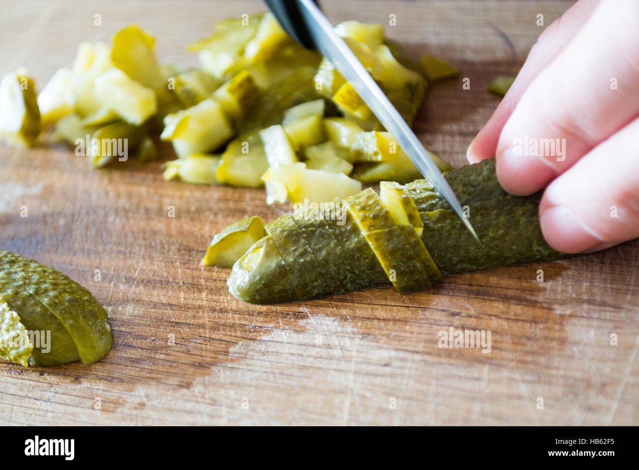 Cutting pickles Stock Photo