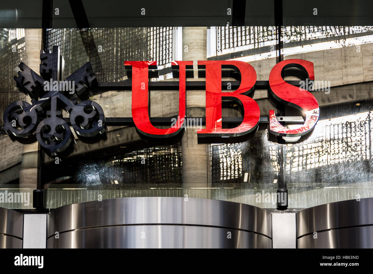 Headquarters of UBS at Broadgate Circle, Broadgate, City of London, England, U.K. Stock Photo