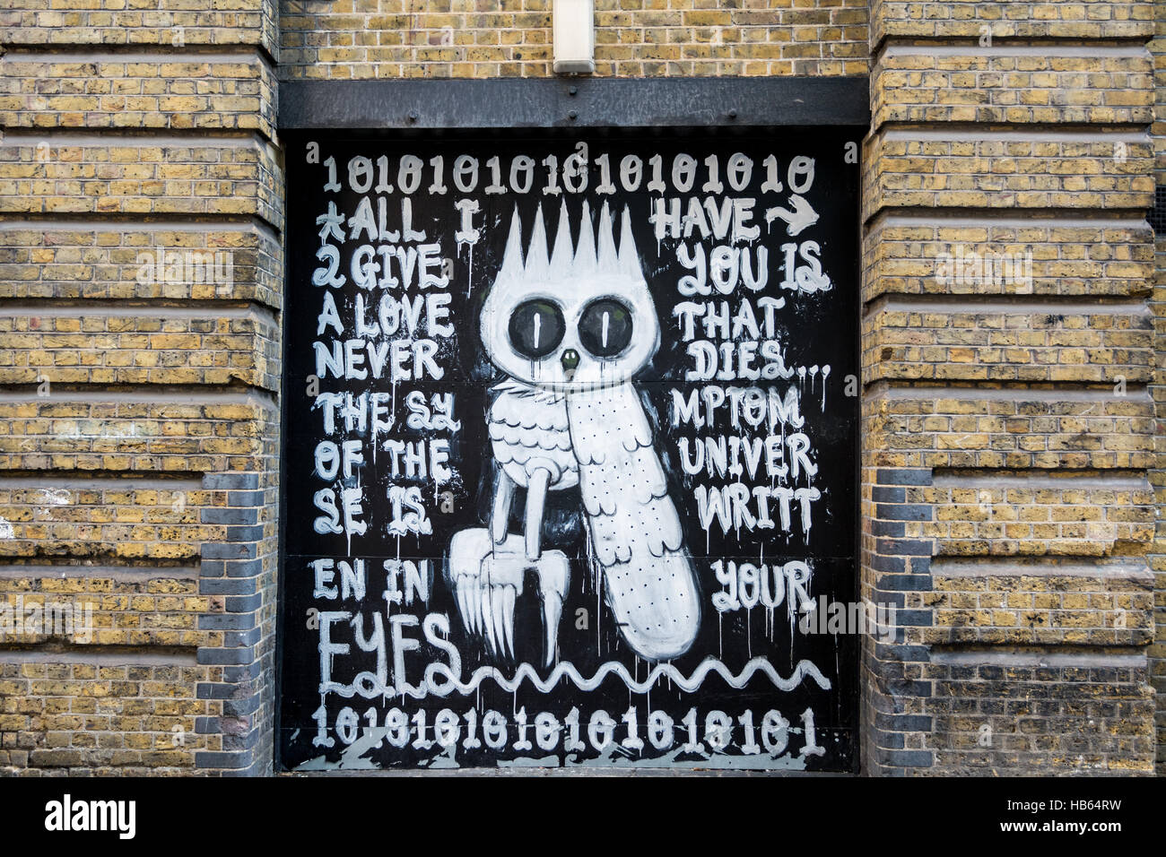 'All I have to give you is a love that never dies, the symptom of the universe is written in your eyes' graffiti in Hoxton, UK Stock Photo