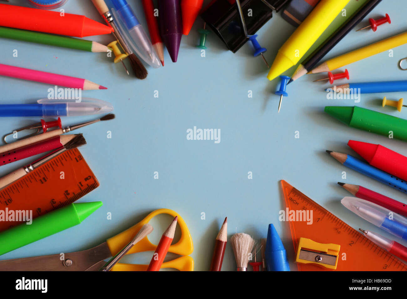 stationery blue background Stock Photo - Alamy