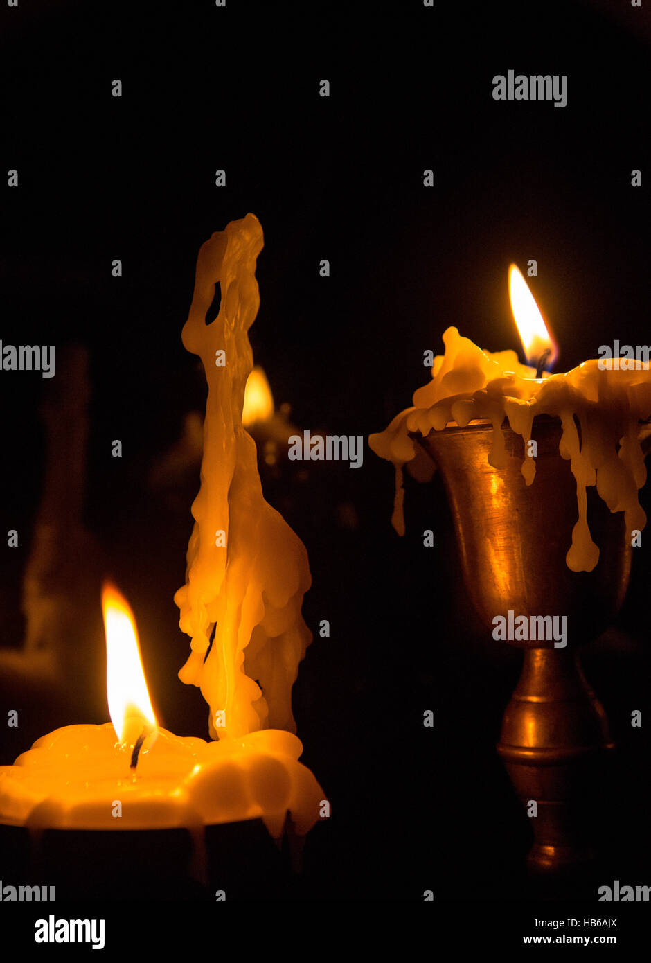 burning candle with wax Stock Photo Alamy