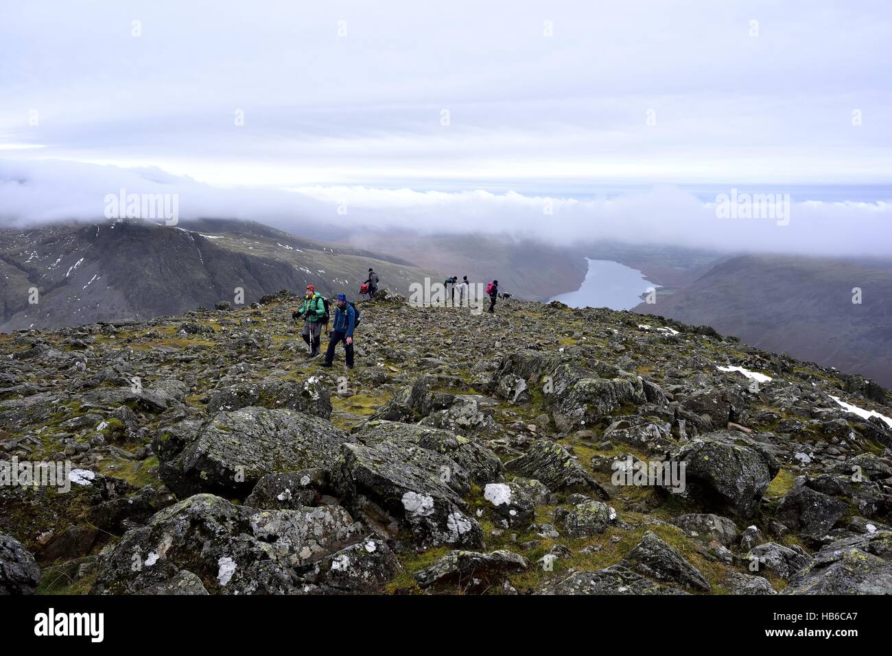 Climbing Great Gable as the mist rolls in Stock Photo Alamy