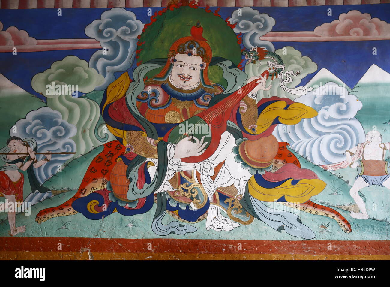 Ancient wall painting in the Tashichho Dzong Stock Photo