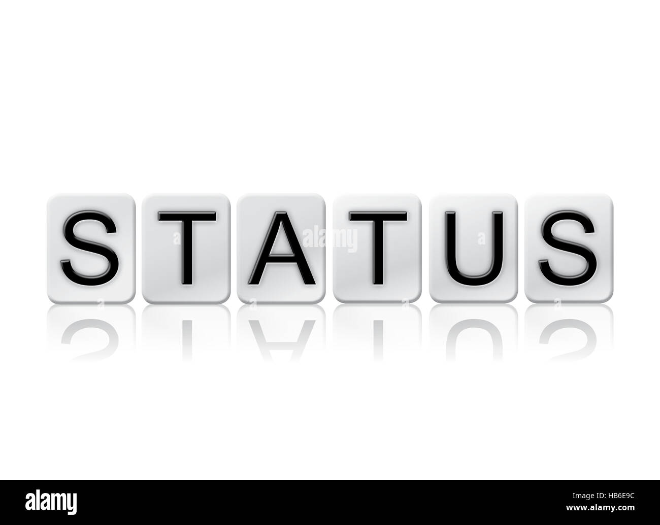 The word "Status" written in tile letters isolated on a white