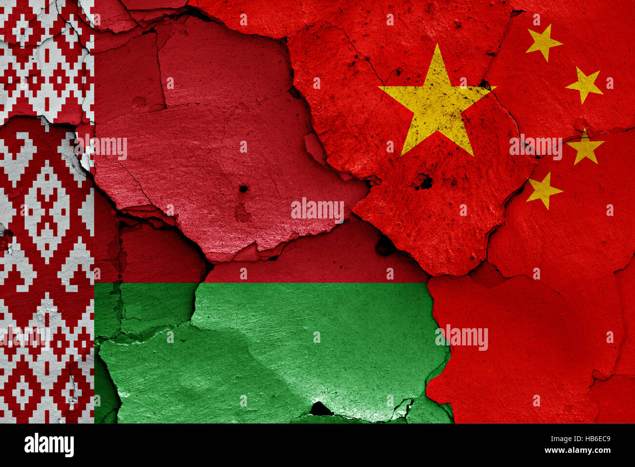 flags of Belarus and China painted on cracked wall Stock Photo - Alamy