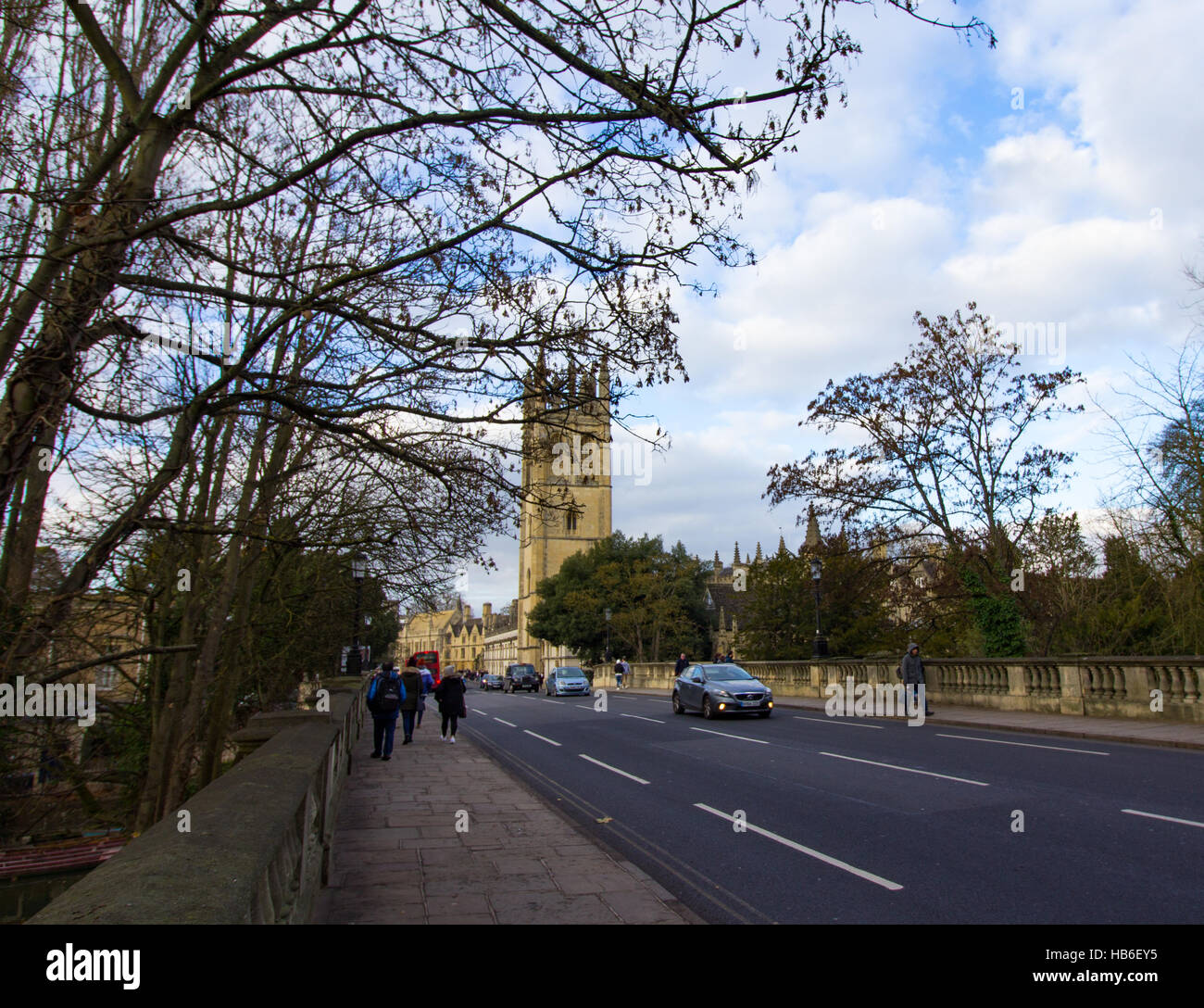 View on Oxford High Street towards Magdalen Tower, part of the famous Oxford University. Stock Photo