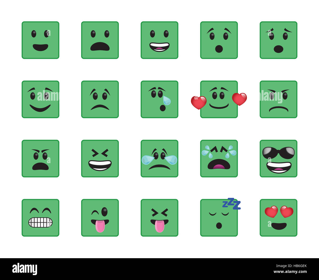 Set of green square icons Stock Photo
