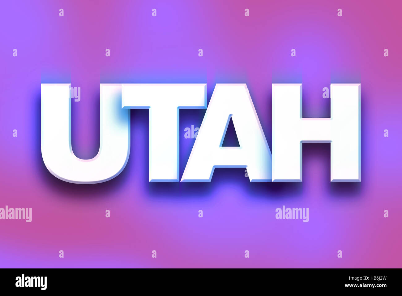 The word "Utah" written in white 3D letters on a colorful background