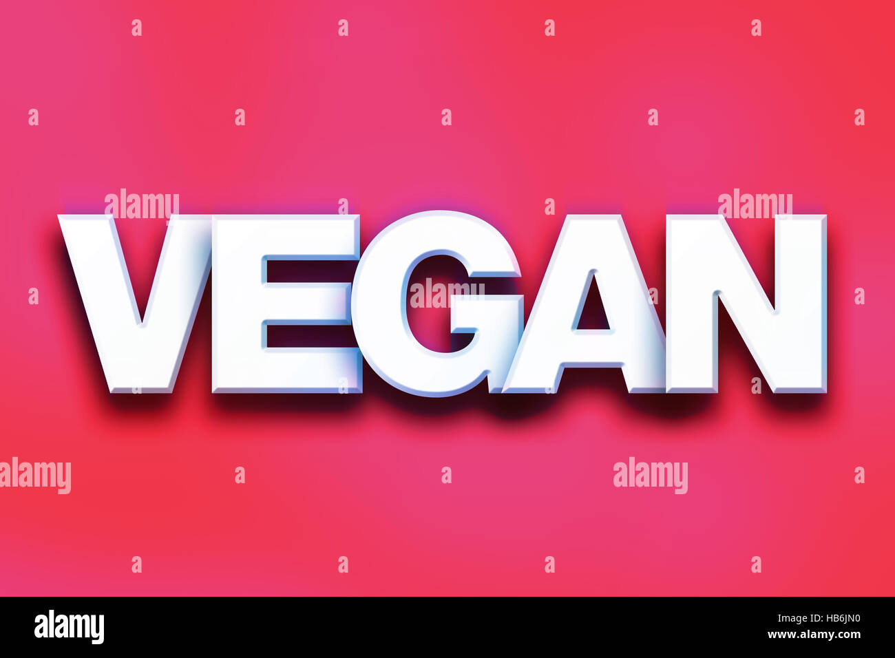 The word "Vegan" written in white 3D letters on a colorful background