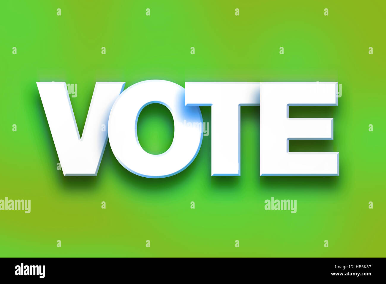 The word 'Vote' written in white 3D letters on a colorful background concept and theme. Stock Photo