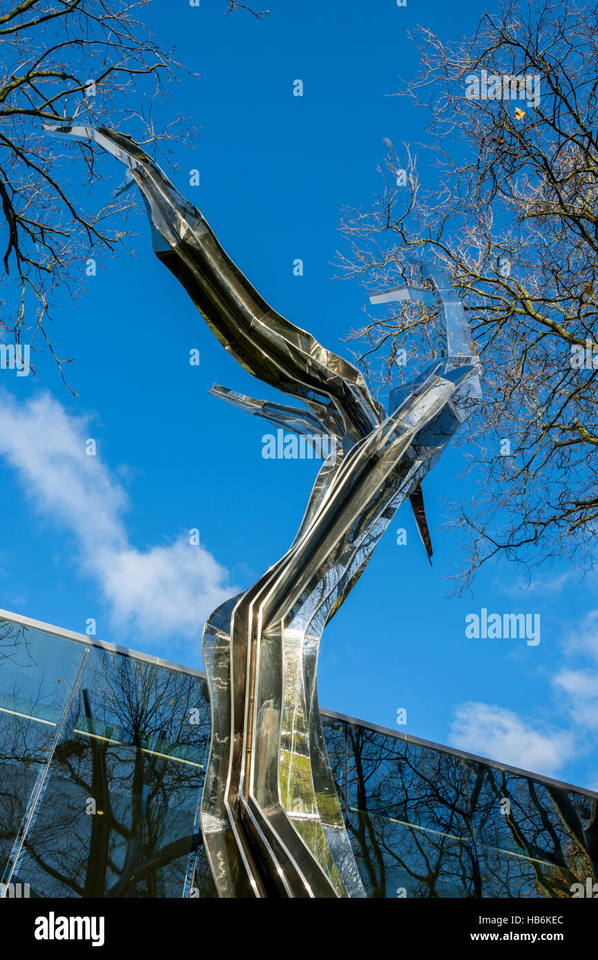 Metal tree sculpture (untitled) by Anya Gallaccio, 2016.  Whitworth Art Gallery, Whitworth Park, Manchester, England UK Stock Photo