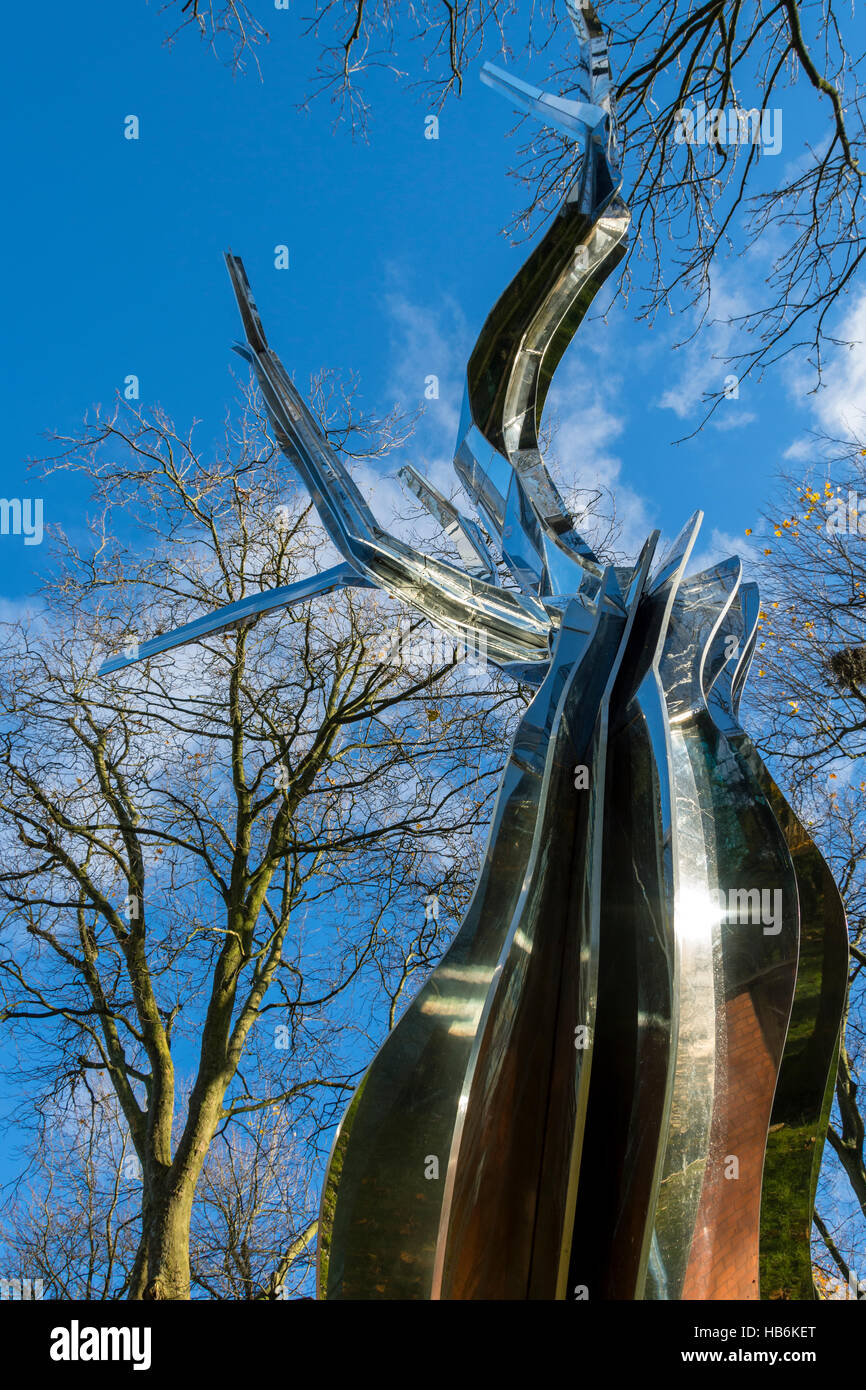 Metal tree sculpture (untitled) by Anya Gallaccio, 2016.  Whitworth Art Gallery, Whitworth Park, Manchester, England UK Stock Photo
