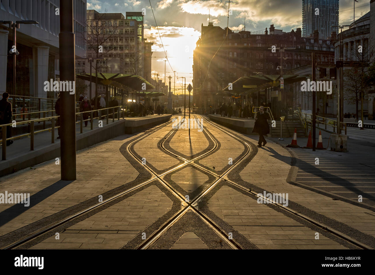 The newly rebuilt Metrolink tram stop at The St. Peter's Square