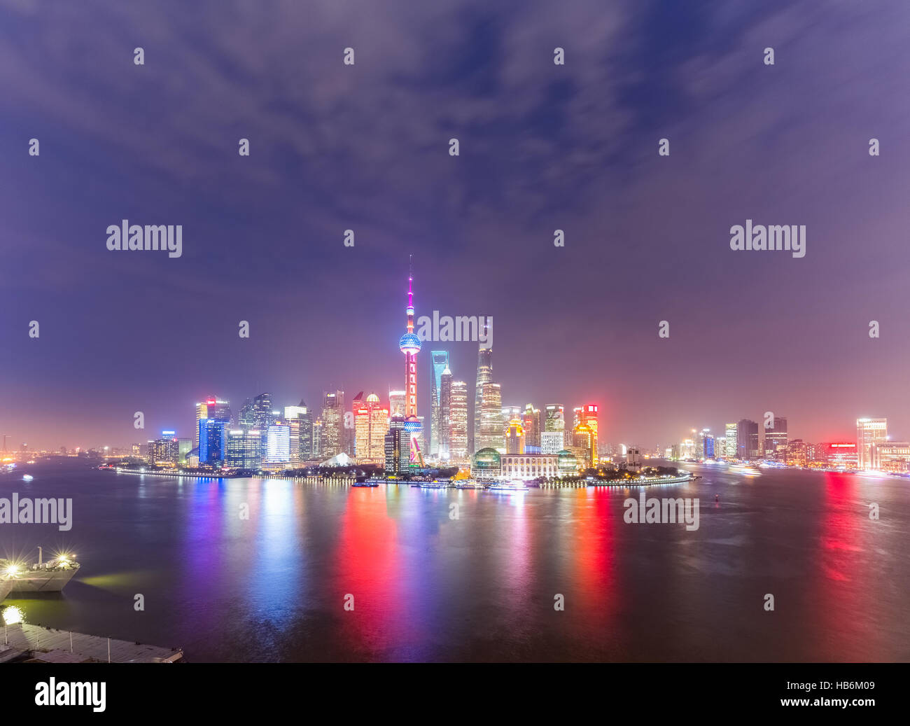 panoramic view of shanghai skyline at night Stock Photo