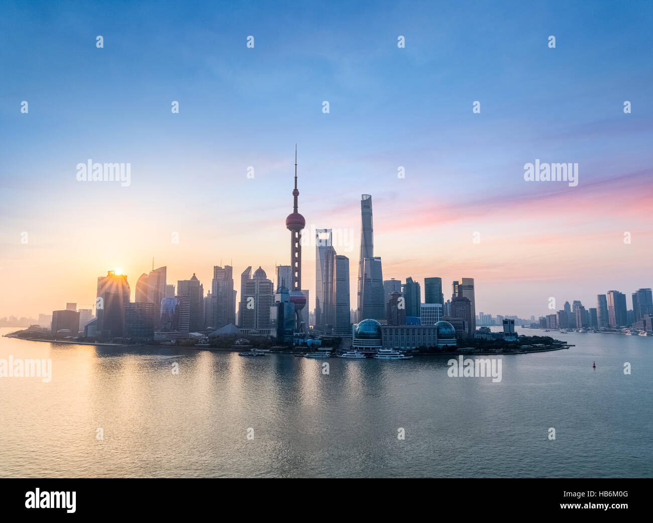 beautiful shanghai skyline in sunrise Stock Photo