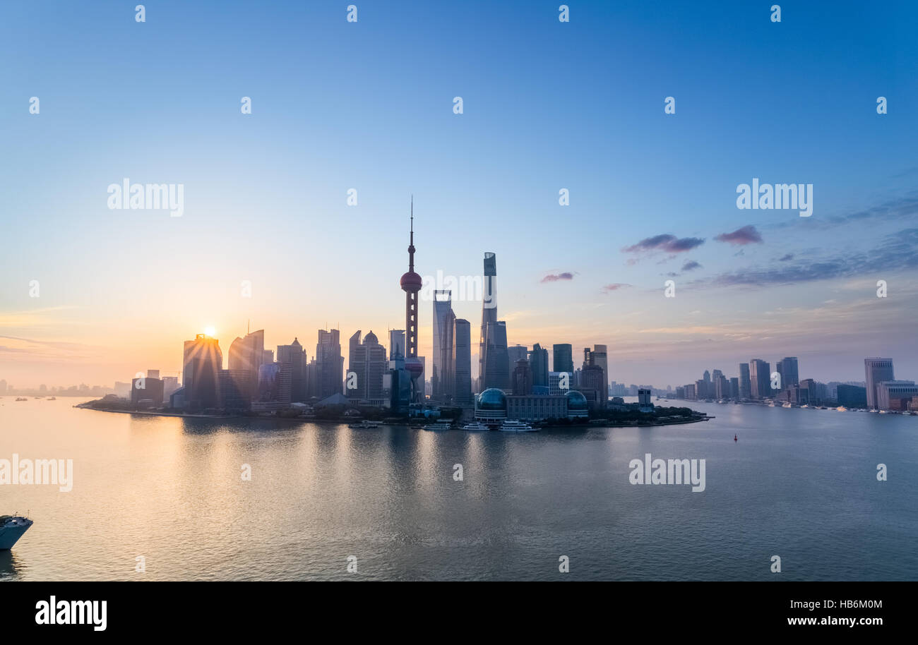 charming shanghai skyline in sunrise Stock Photo