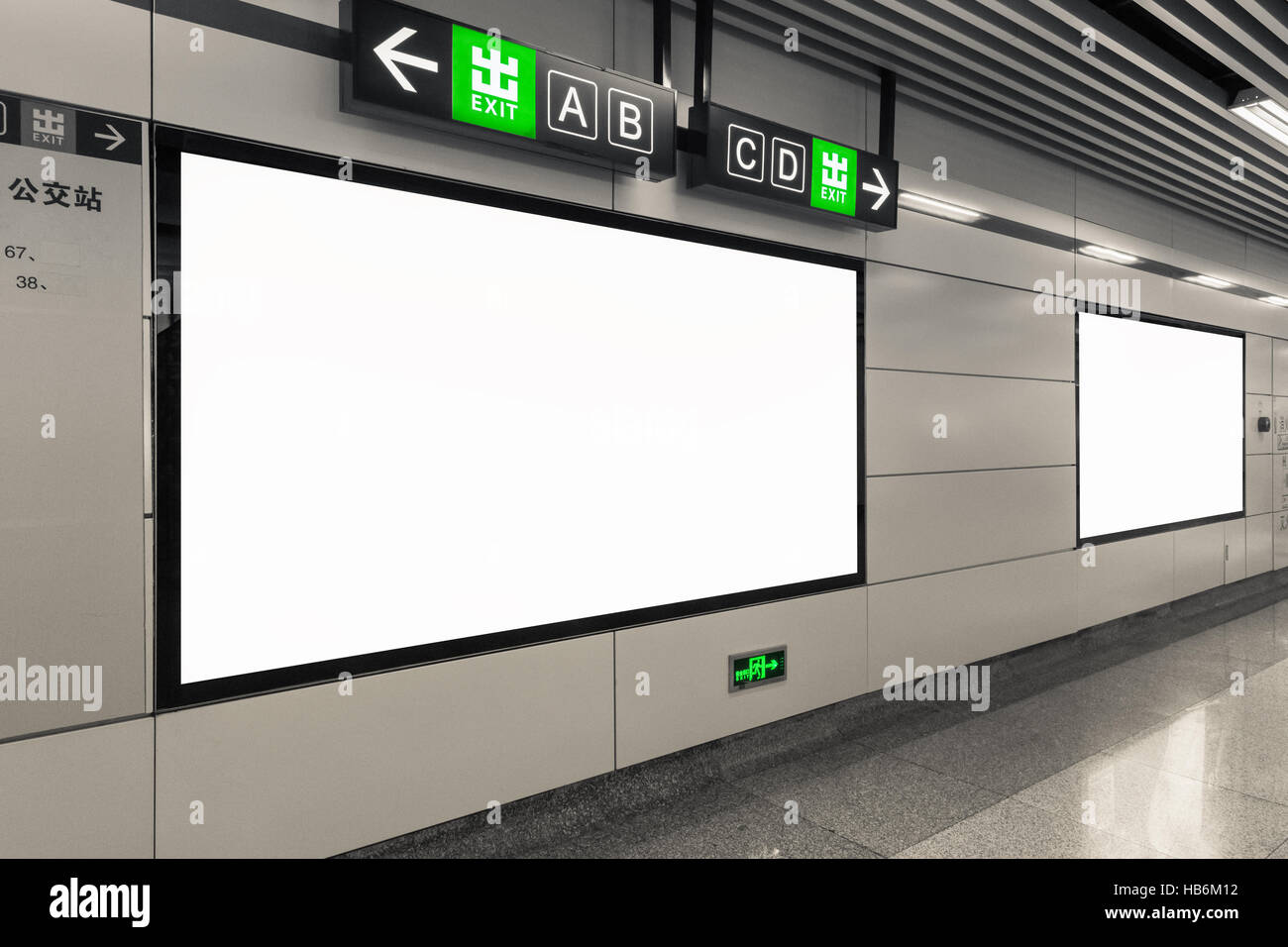blank billboard in subway station Stock Photo