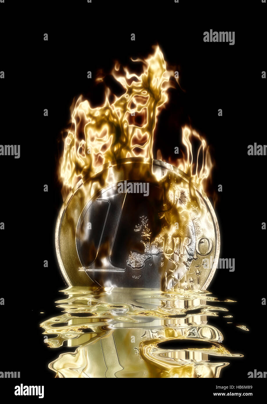 Digital Visualization of a burning Euro Stock Photo