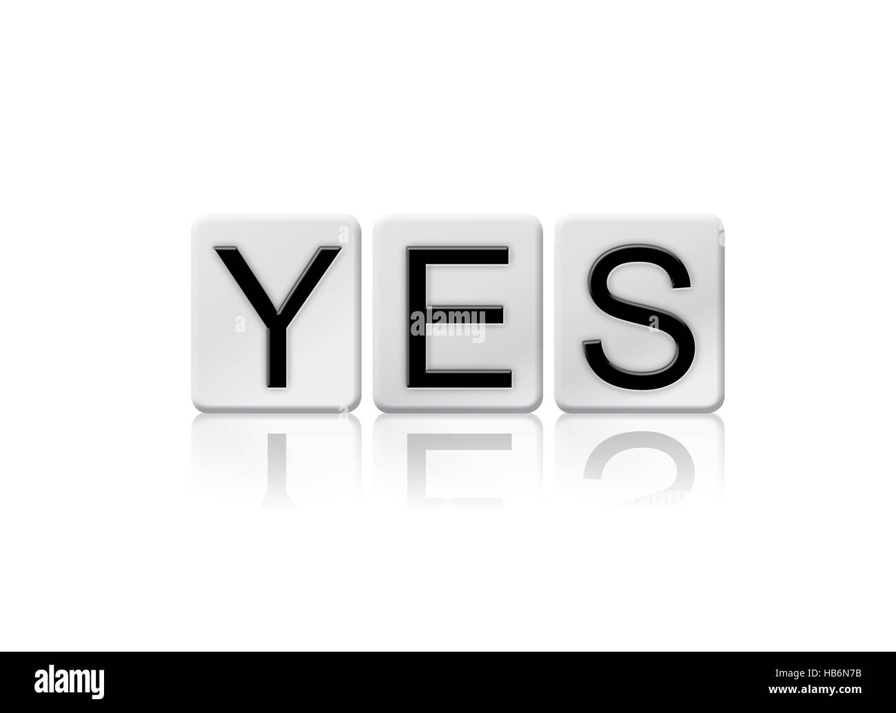 The word "Yes" written in tile letters isolated on a white background