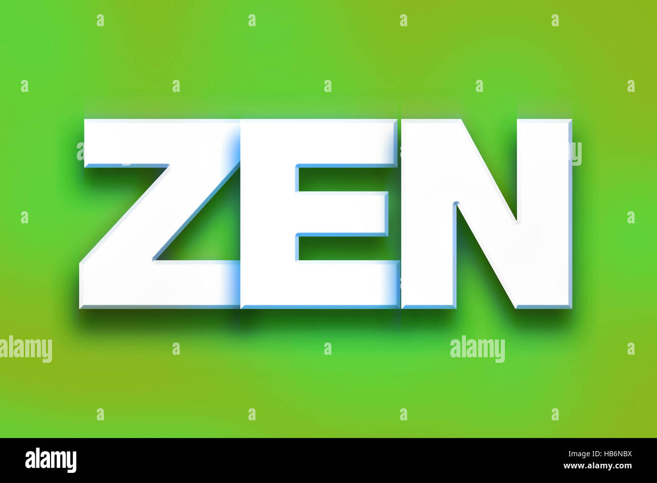 The word "Zen" written in white 3D letters on a colorful background