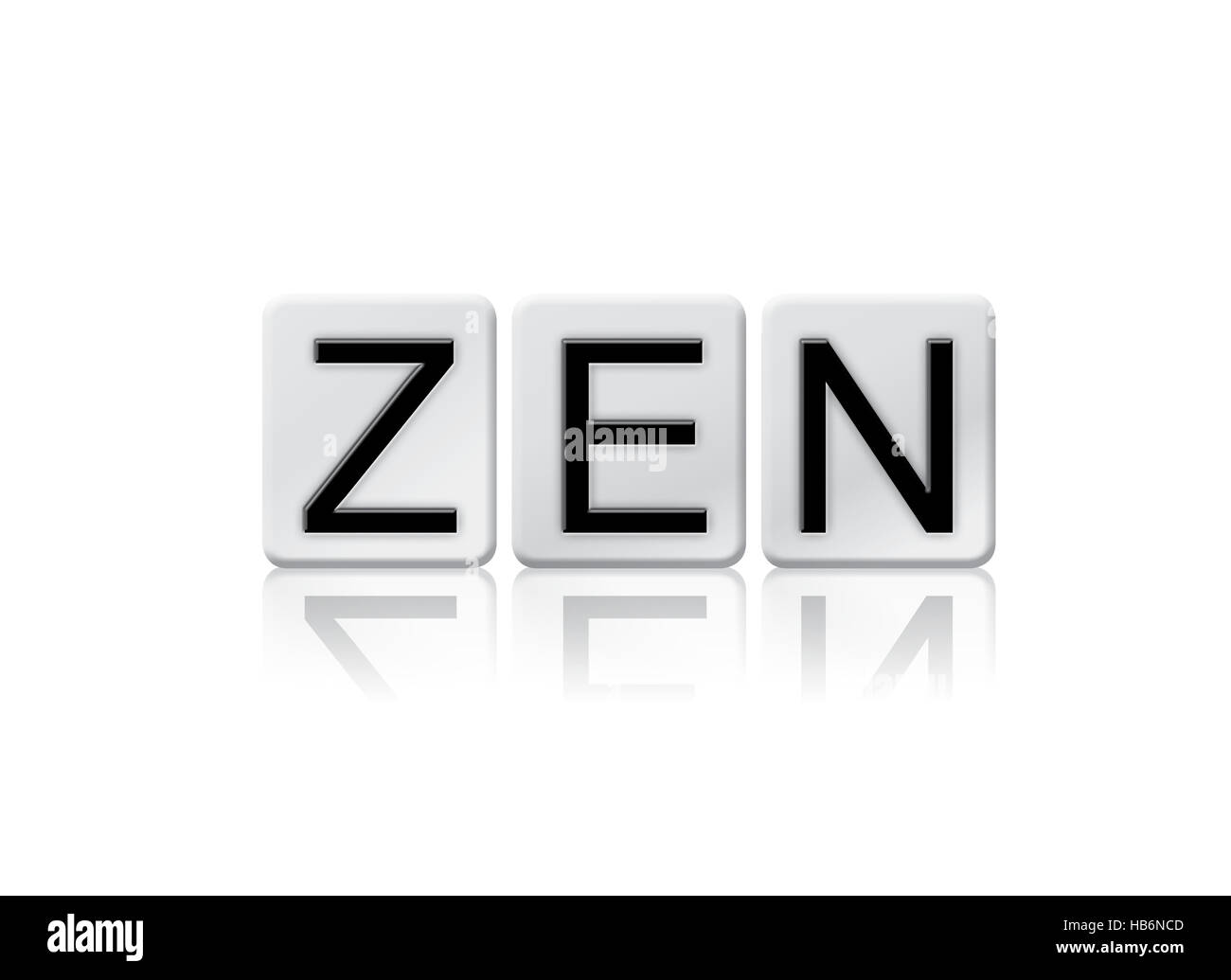 The word "Zen" written in tile letters isolated on a white background