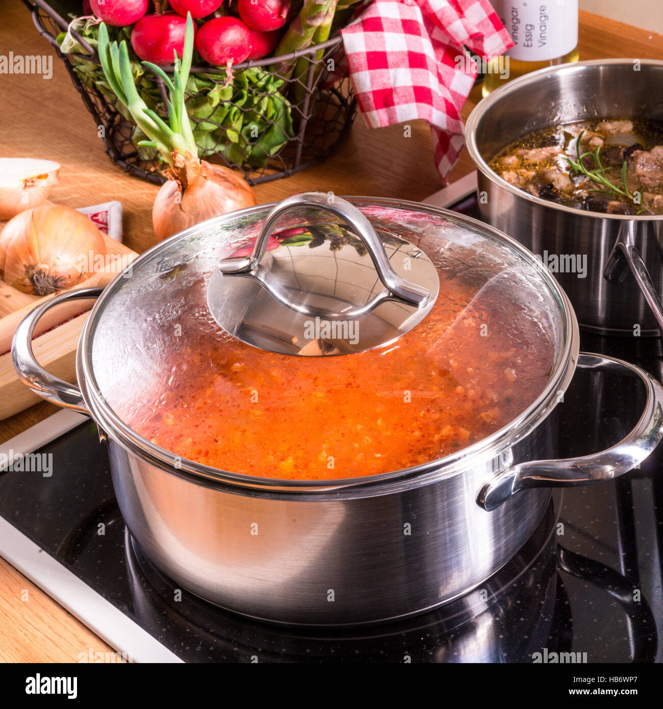 cooking pots on the stove Stock Photo Alamy
