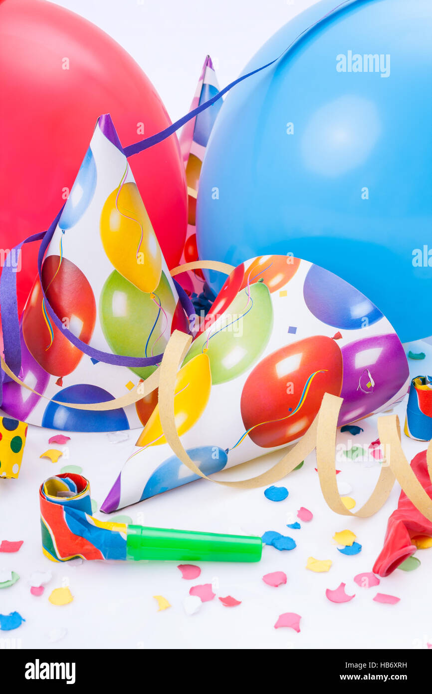 New Year party, celebration or festivity with party hats, horns