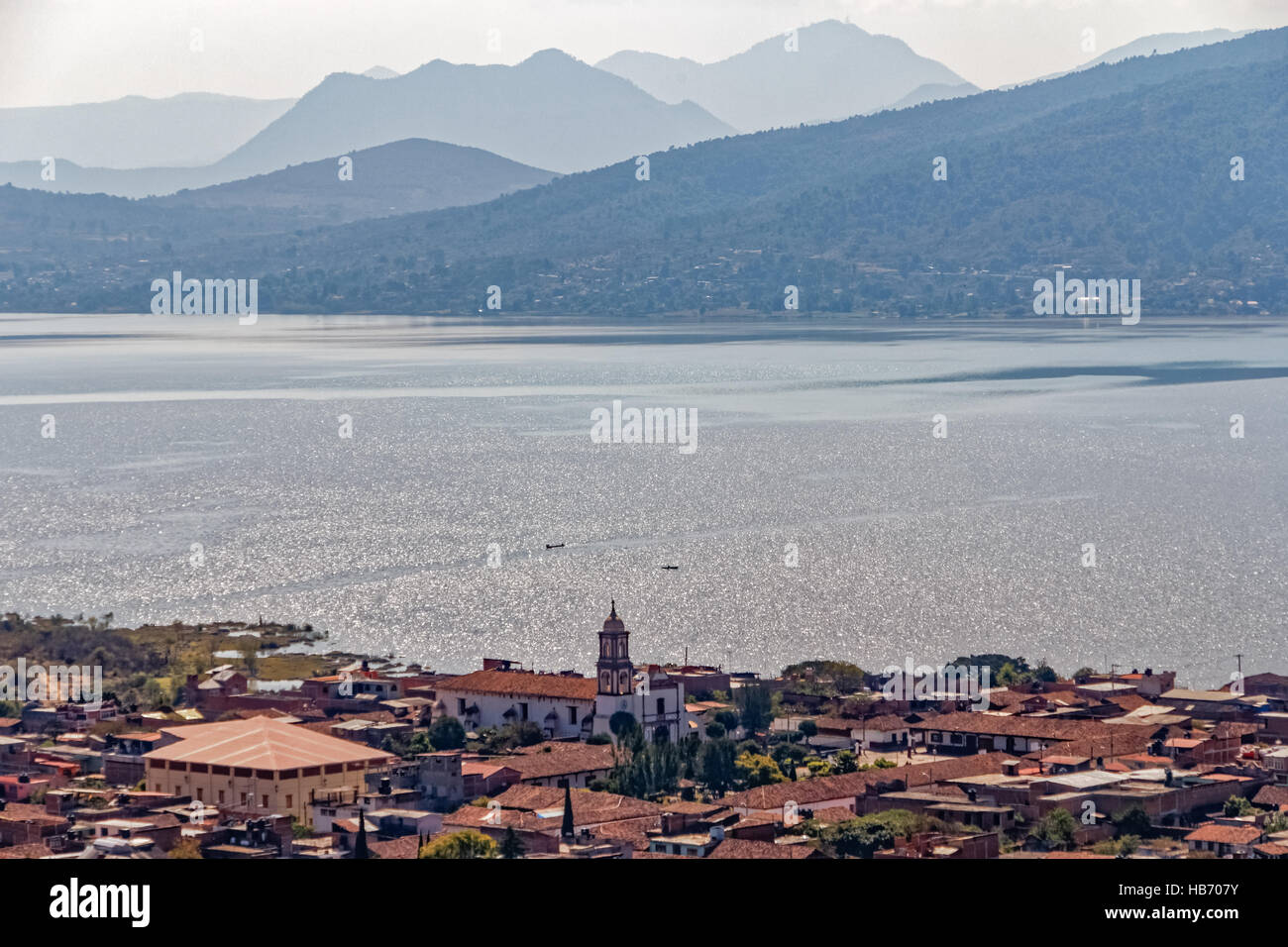 View of Lake Patzcuaro in Michoacan Mexico Stock Photo