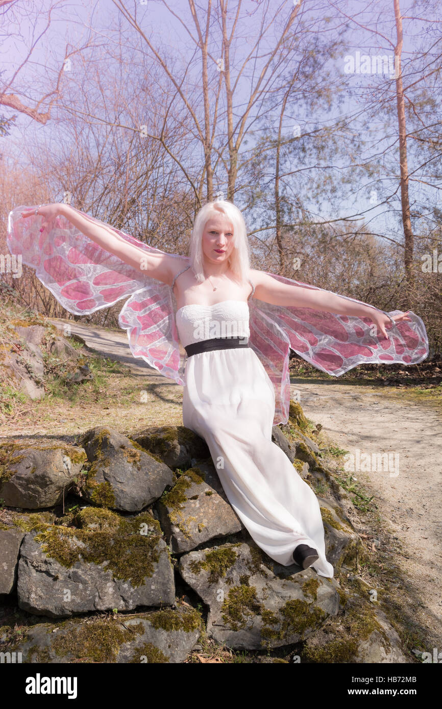 Woman as butterfly Stock Photo