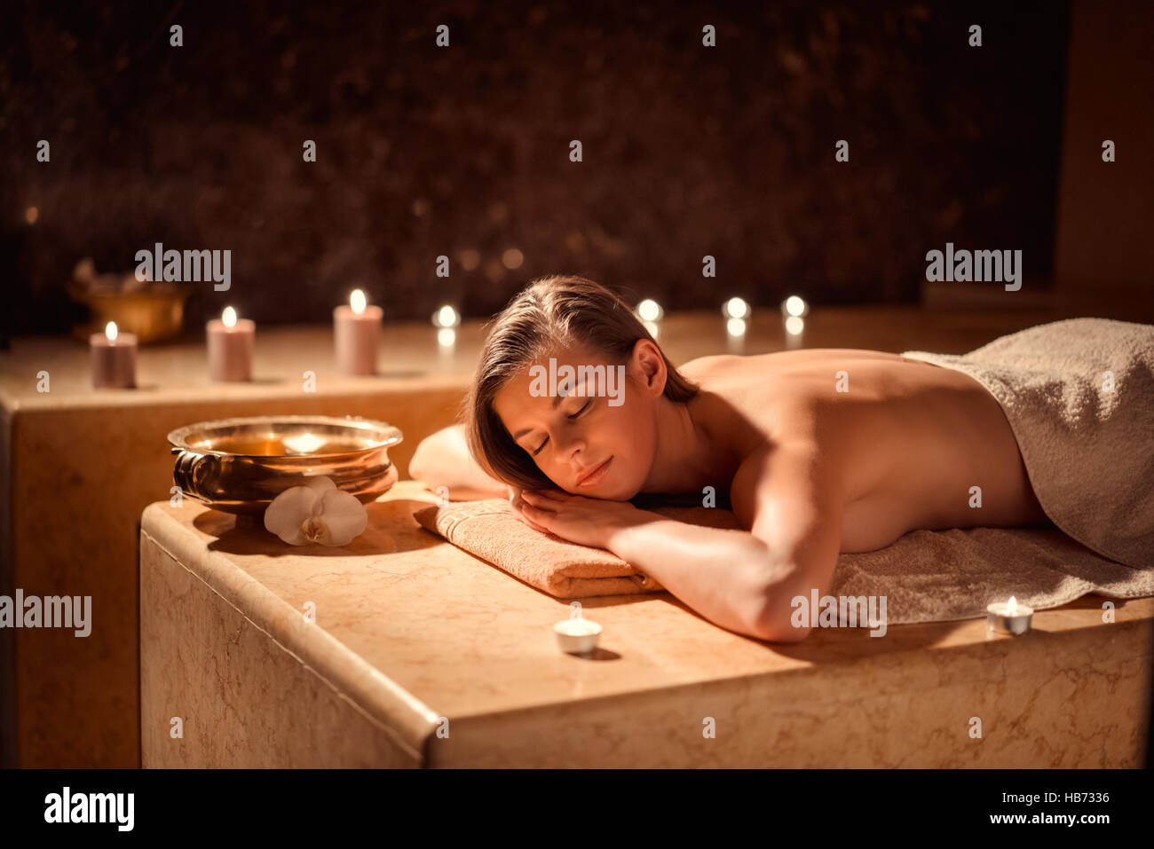Young woman in spa Stock Photo