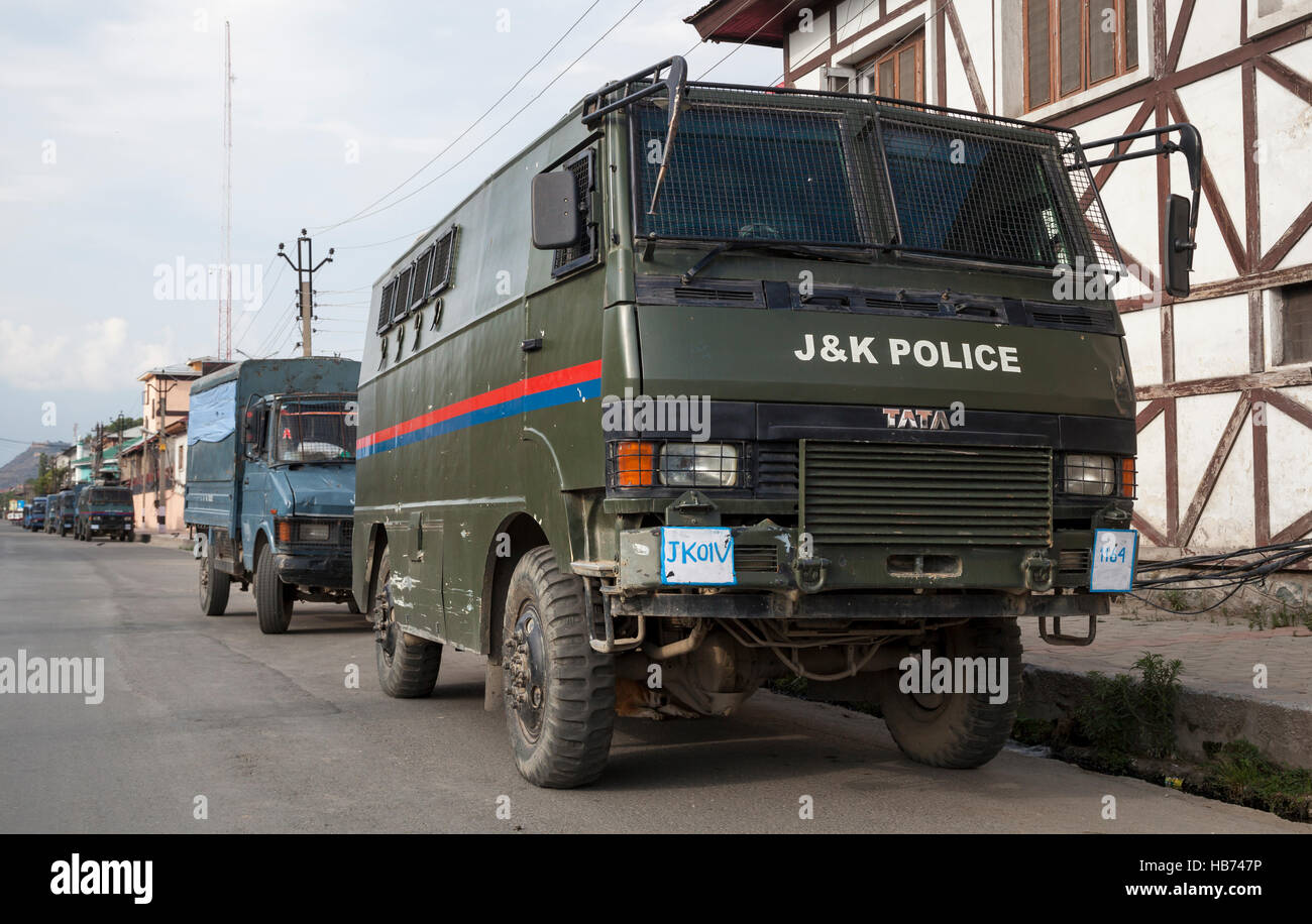 Armoured truck of the Jammu and Kashmir police force outside police ...